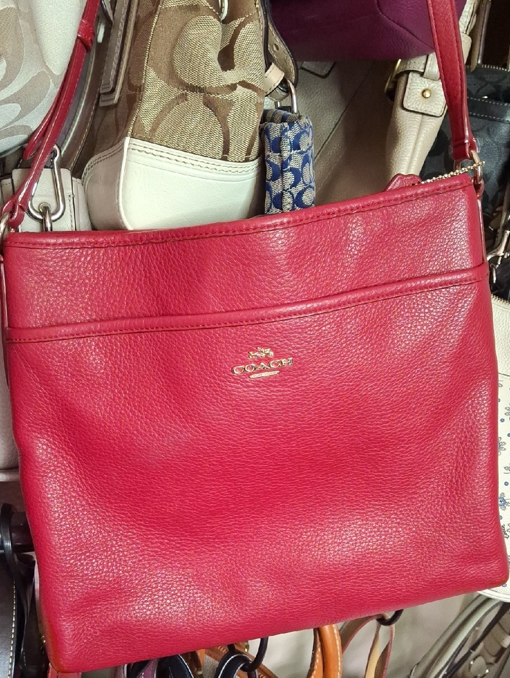 COACH NY RED LEATHER LARGE FILE CROSSBODY CORNERS touched up